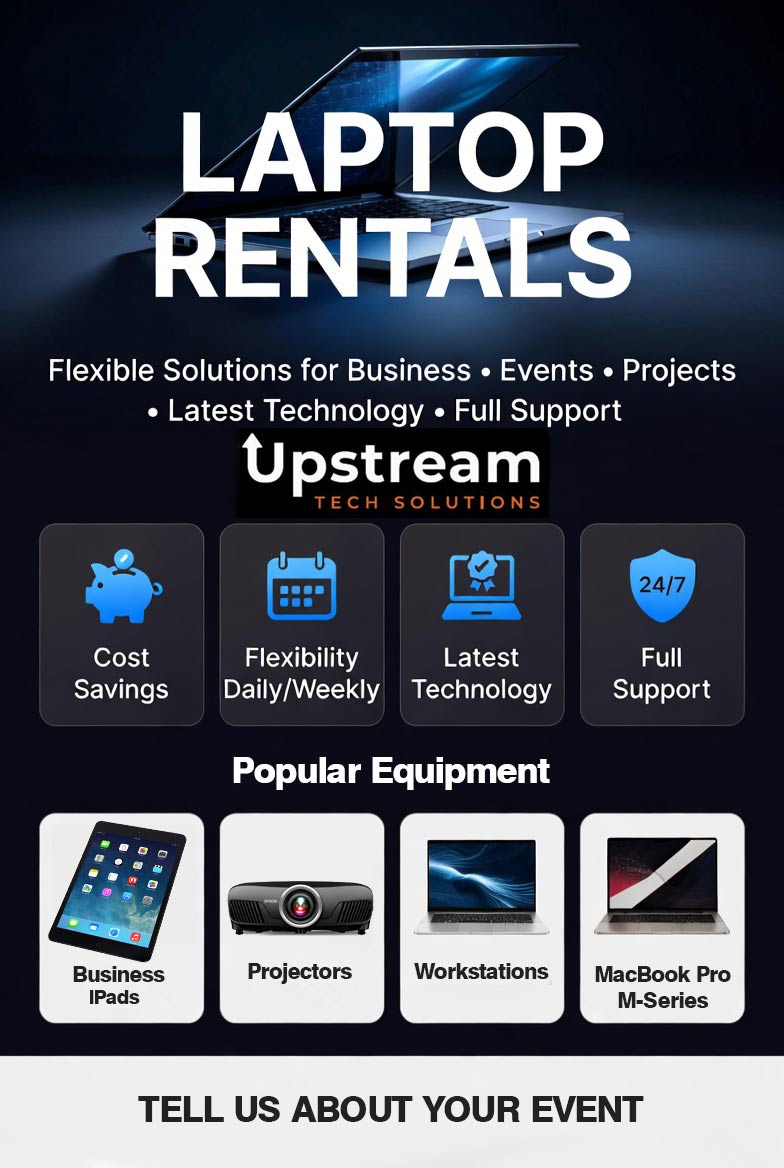 Laptop rentals: flexible solutions for business events with cost savings, daily and weekly flexibility, latest technology, and full support